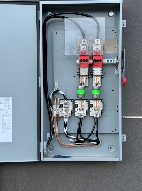 Outdoor electrical panel installation with disconnect switches